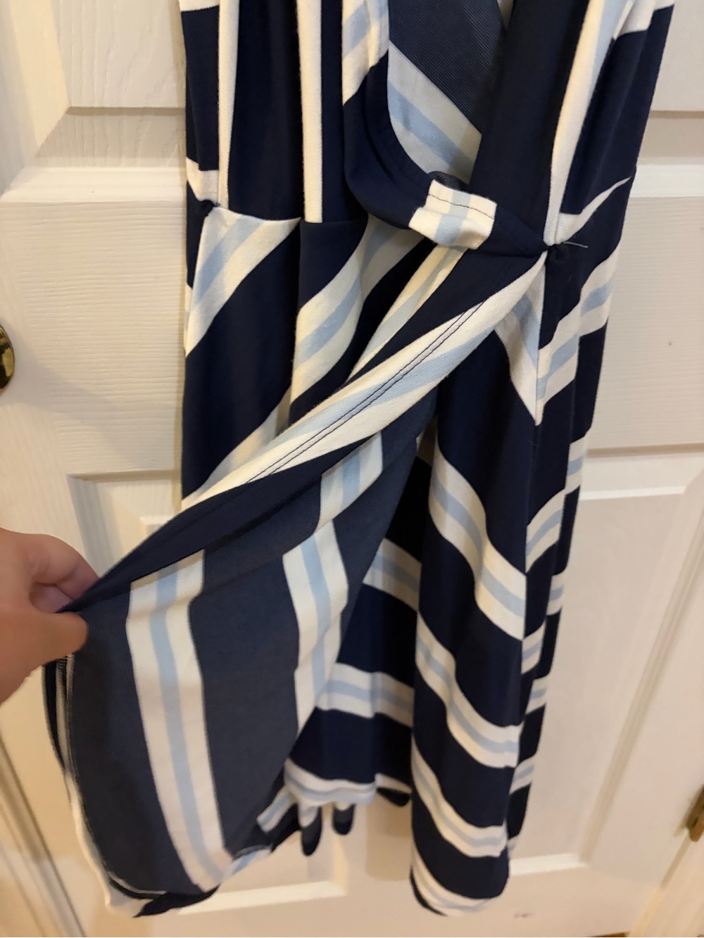 41 Hawthorn Navy Blue Striped Faux Wrap Dress L (No Belt) - Picture 5 of 8